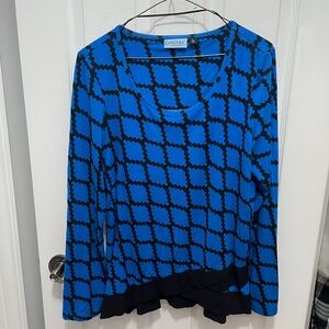 Cynthia Rowley Blue and Black Patterned Long Sleeve Top